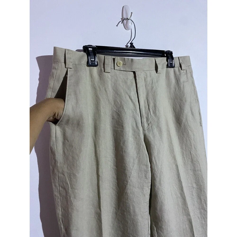 Calvin Klein Pants Mens 36x30* Tan Linen Chino Beach Resort Relaxed Trousers‎